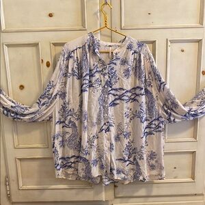 FREE PEOPLE Blue and White Women's Top
